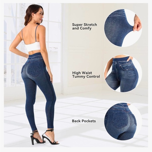 Navy blue jean like leggings - Picture 3 of 7